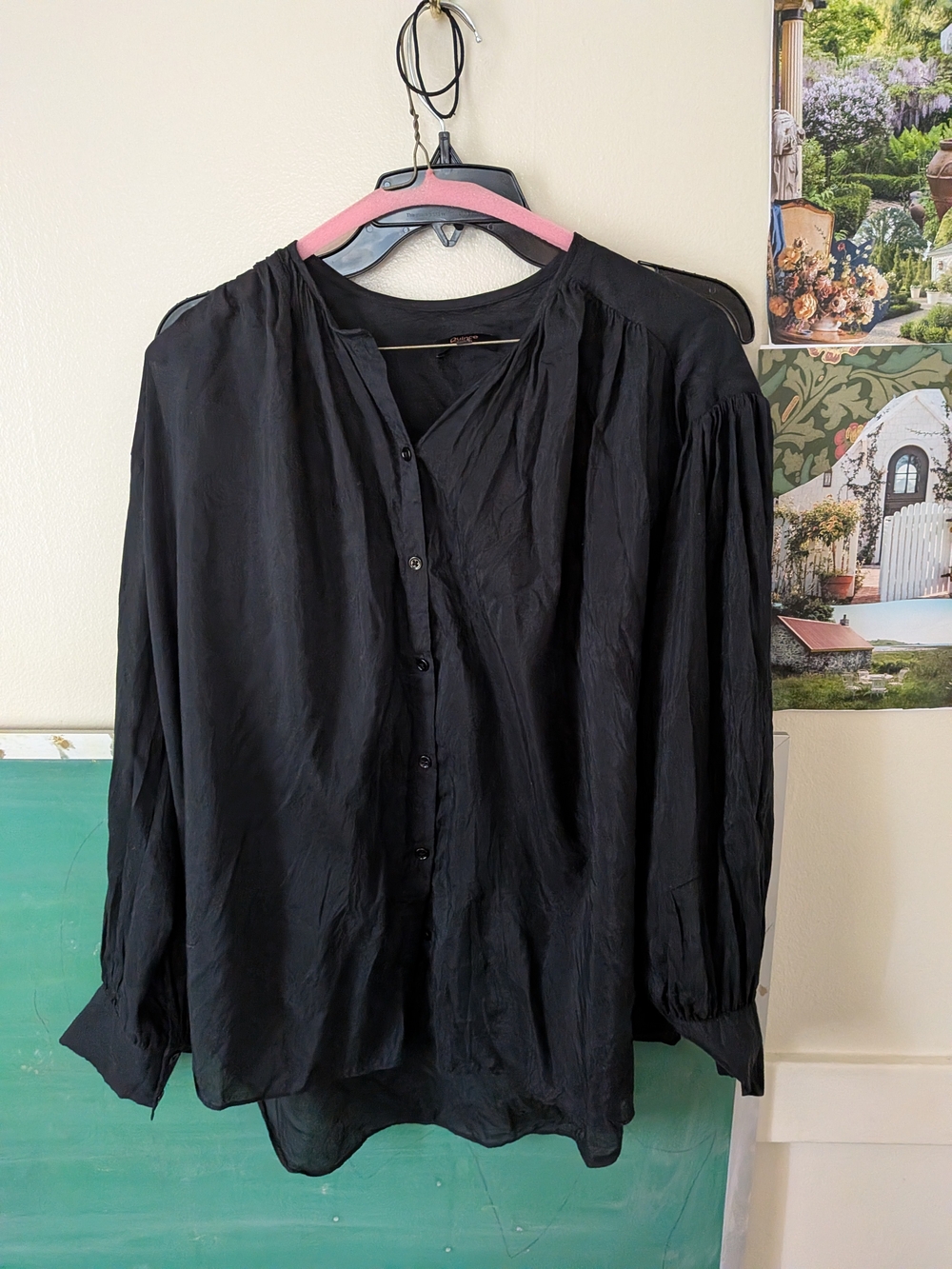 Quince Black Button-Up Long Sleeve Blouse